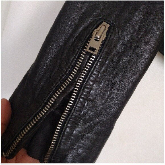 J Crew Collection Black Washed Lamb Leather Moto Biker Jacket Size M - Picture 6 of 11